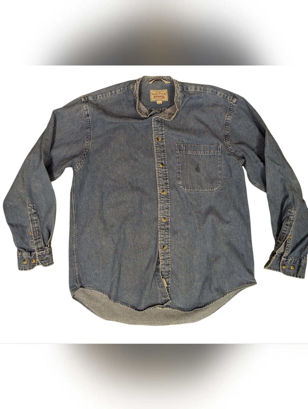 Vintage Nautica Denim Button Up Shirt Medium 100% Cotton